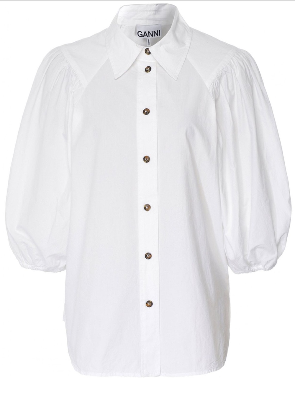 Ganni White Cotton Puffed Sleeve Poplin  Button-Down Shirt Size 36 US 4